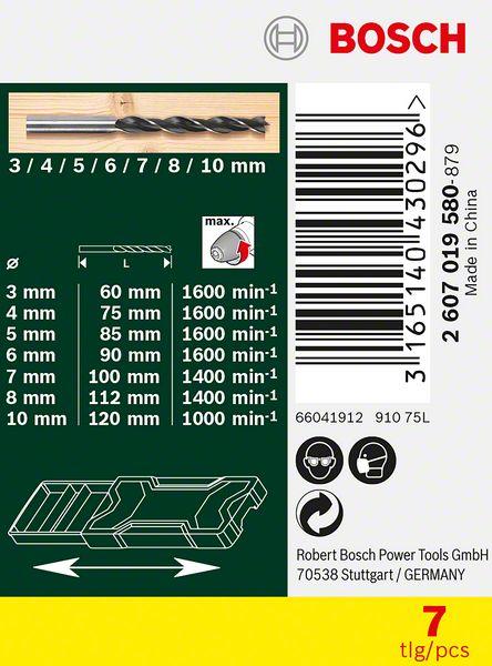 Image du produit Bosch Zubehör Jeu de forets hélicoïdaux pour bois 7 pièces (8 mm, 10 mm, 4 mm, 3 mm, 5 mm, 6 mm, 7 mm)
