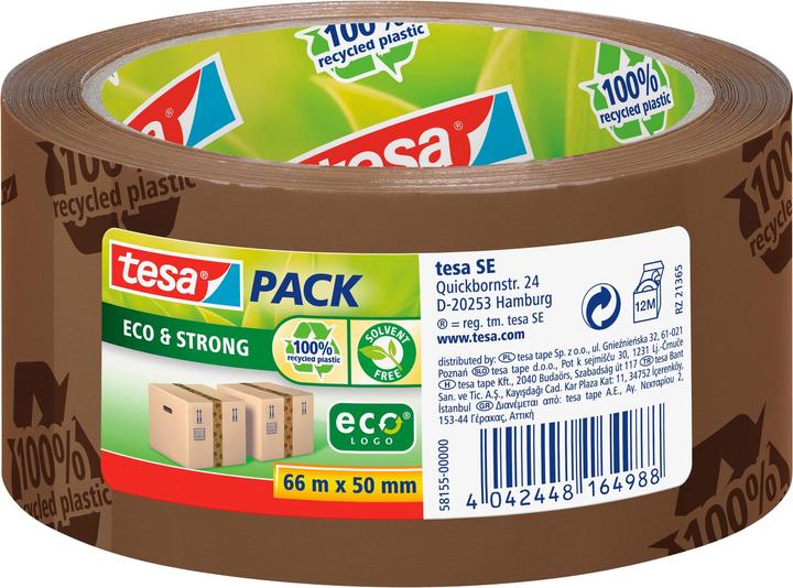 tesa tesapack ECO & STRONG Paketband - Umweltschonendes Packband aus 100 % recyceltem Kunststoff (110 mm)
