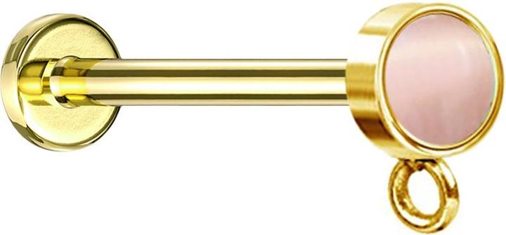 Actual product image Star Piercing Micro labret internal thread gold-plated with cylinder pink cat's eye stone ring for pendant (Surgical steel 316L, without brass, Mineral)
