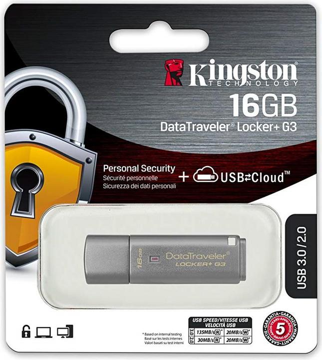 Produktbild Kingston DataTraveler Locker+ G3 (16 GB, USB 3.0, USB-A)
