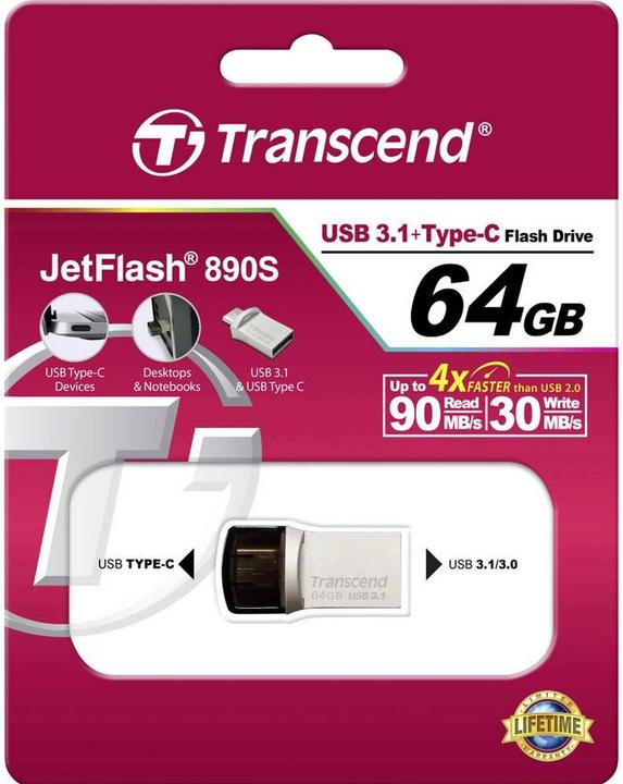 Produktbild Transcend Jetflash 890 (64 GB, USB-C, USB-A, USB 3.1)