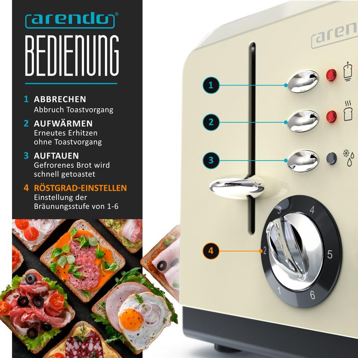 Actual product image Arendo Stainless steel toaster 4 slices, automatic, stainless steel, heat-insulating double-walled