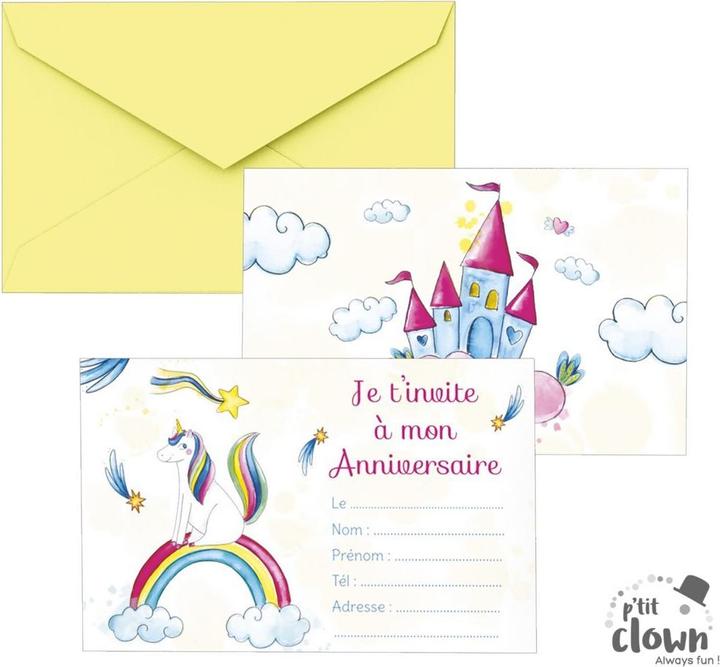 Actual product image P'tit Clown Invitation unicorn rainbow