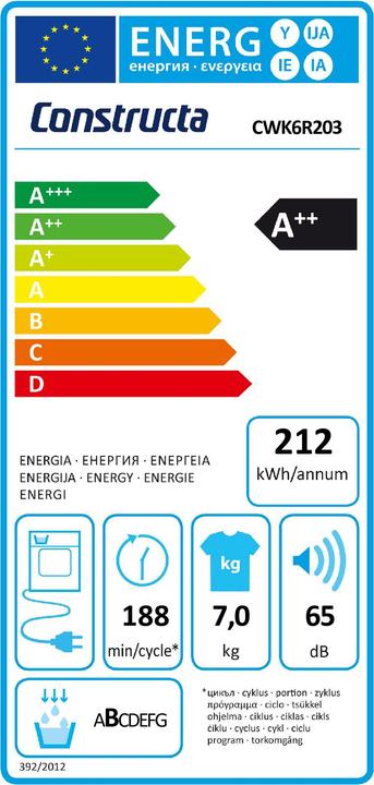 Energy Label Constructa CWK6R203 (7 kg, Right)