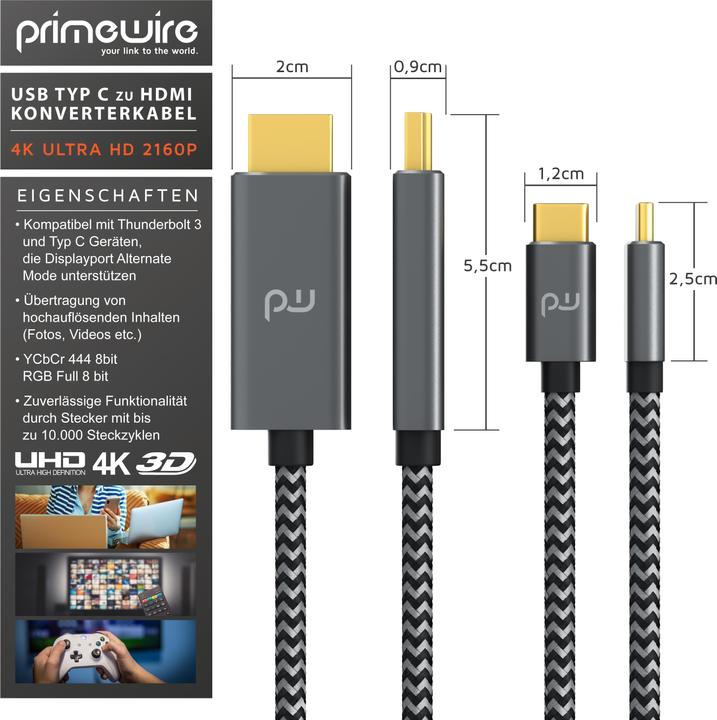 Produktbild Primewire HDMI – USB C (2 m, USB Typ C, HDMI)
