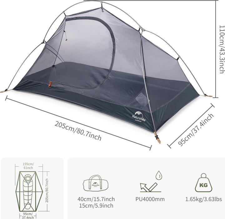 Immagine prodotto Naturehike Tenda da ciclismo ultraleggera per 1 persona (Tenda a cupola, 1.70 kg, 1 persona)