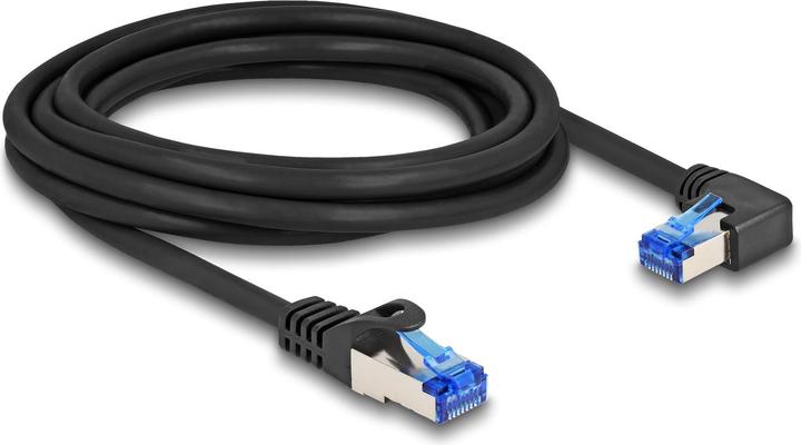 Actual product image Delock RJ45 network cable Cat.6A S/FTP straight / right angled 3 m black (S/FTP, CAT6a, 3 m)
