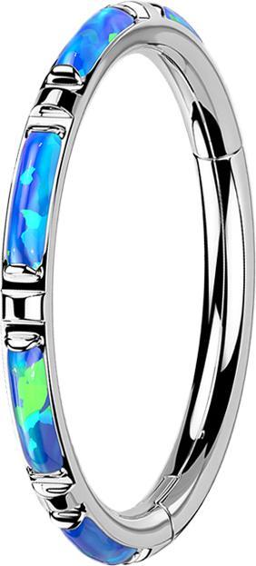 Produktbild Star Piercing Micro Segmentring klappbar silber seitlich mehrere Opal streifen blau (ohne Messing, Titan G23)