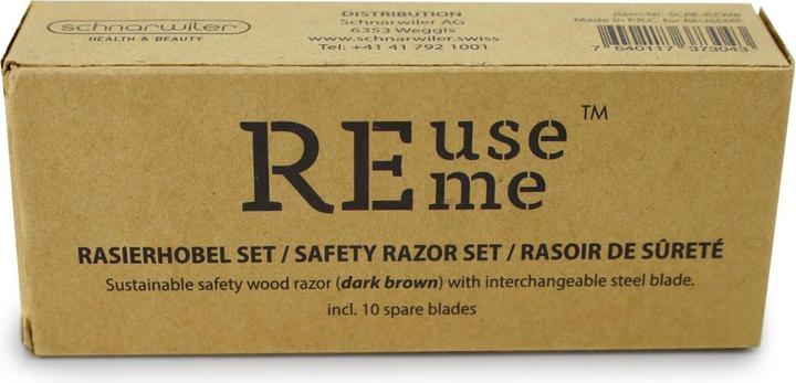 Produktbild ReUseMe Rasierhobel aus Holz dunkelbraun mit Stahlklinge inklusive 10 Ersatzklingen