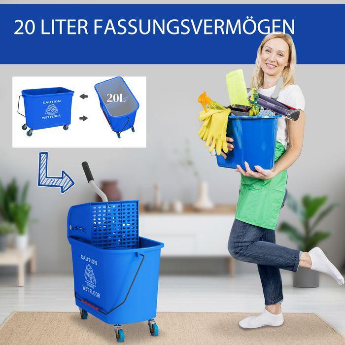 Produktbild Swisshandel24 Putzwagen Fahreimer Putzeimer 20 Liter Wischwagen mit Presse 2 Kammern Blau (1 Stk.)