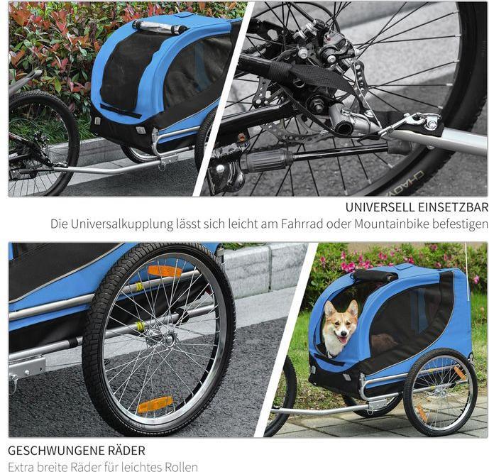 Image du produit Swisshandel24 Remorque pour chien Remorque pour vélo Transporteur pour chien Remorque pour vélo Bleu+Noir 130 x