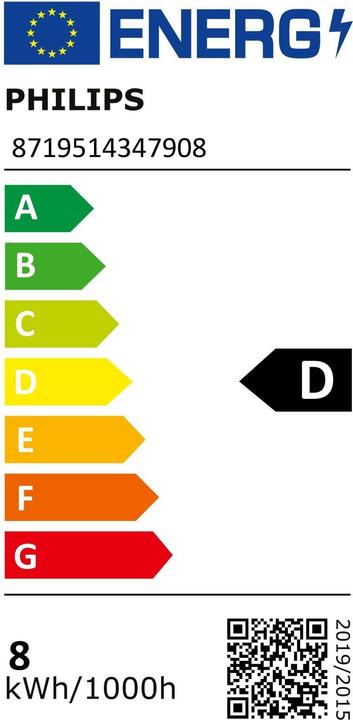 Energy Label Philips Professional Lamp MASTER VLE LEDBulb D 7.8-75W E27 927 A60 FR G (E27, 7.80 W, 1055 lm, 1 x, D)