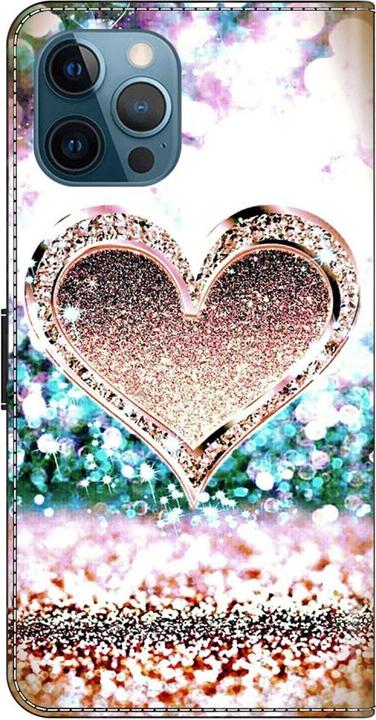 Actual product image Art iPhone 15 Pro Max Book Case Cover with Card Pocket Golden Heart (Apple iPhone 15 Pro Max)