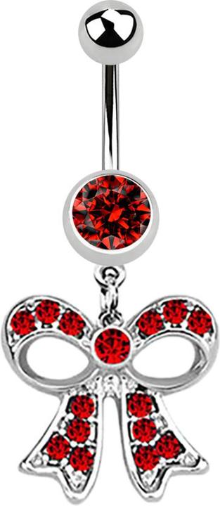 Star Piercing Banane silber mit Anhänger Masche rot (Chirurgenstahl 316L)
