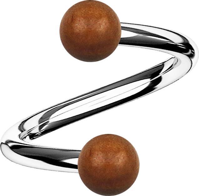 Produktbild Star Piercing Spirale silber mit zwei Kugeln aus Sawo Holz (Chirurgenstahl 316L, ohne Messing, Organisch)