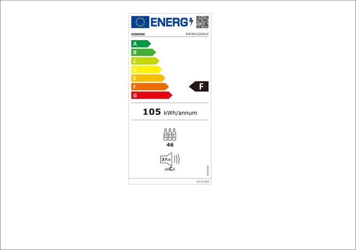 Etichetta energetica Hisense RW3N122GSLF Armadio di controllo della temperatura del vino 128 litri