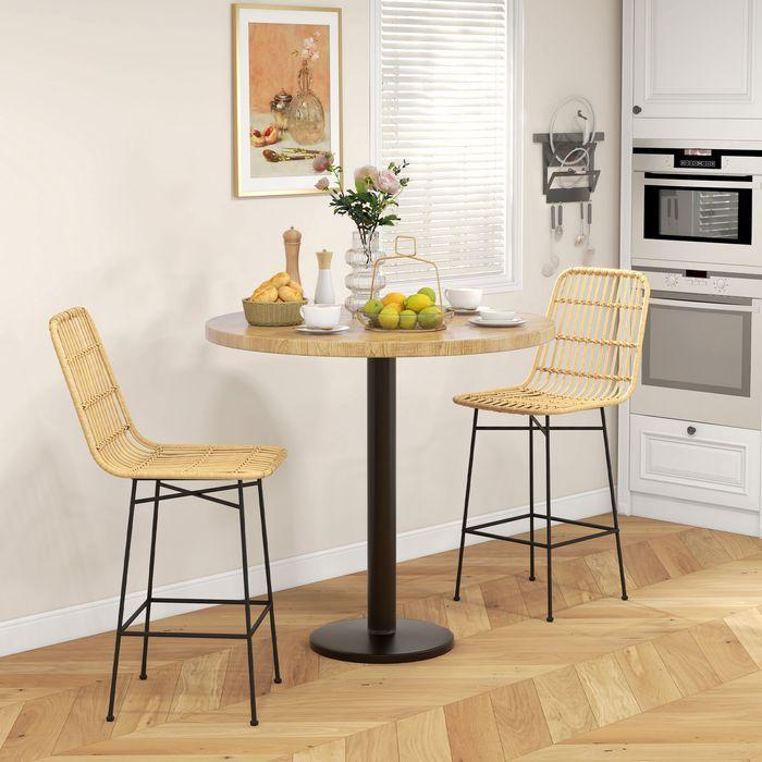 Produktbild Swisshandel24 Barhocker 2er Set Barstuhl Tresenhocker Rückenlehne PE-Rattan Boho Design Küchenhocker Stahl Gelb
