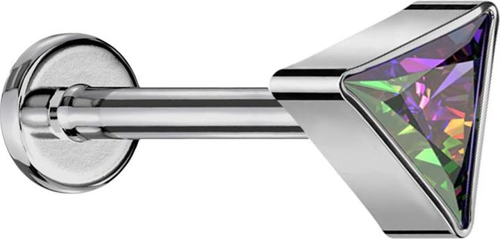Star Piercing Micro Labret Innengewinde silber dreieck silber Kristall dunkel multicolor (Titan G23, ohne Messing)