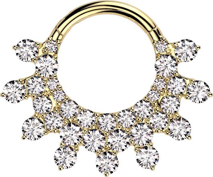 Produktbild Star Piercing Micro Segmentring klappbar vergoldet Sonne Kristalle silber (Titan G23)