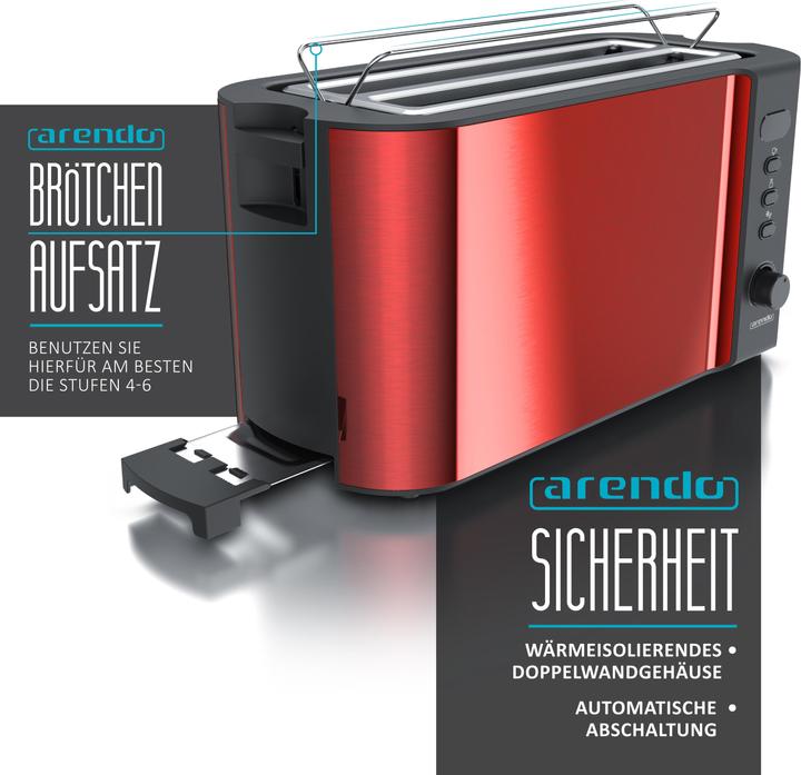 Produktbild Arendo 4 Scheiben Edelstahl Toaster Langschlitz, Brötchenaufsatz, Display mit Restzeitanzeige, Doppelwand
