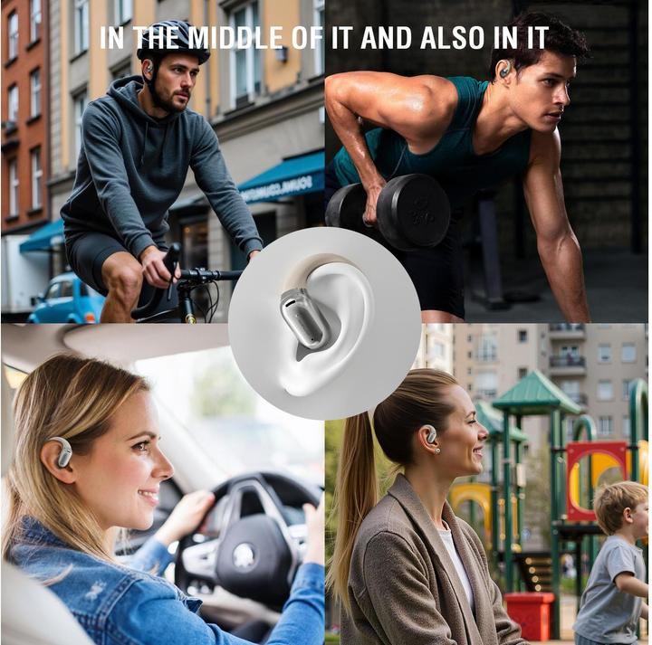 Immagine prodotto 4smarts Open-Ear Bluetooth Kopfhörer SkyBuds AI Screen, Beige (28 h, Senza fili)