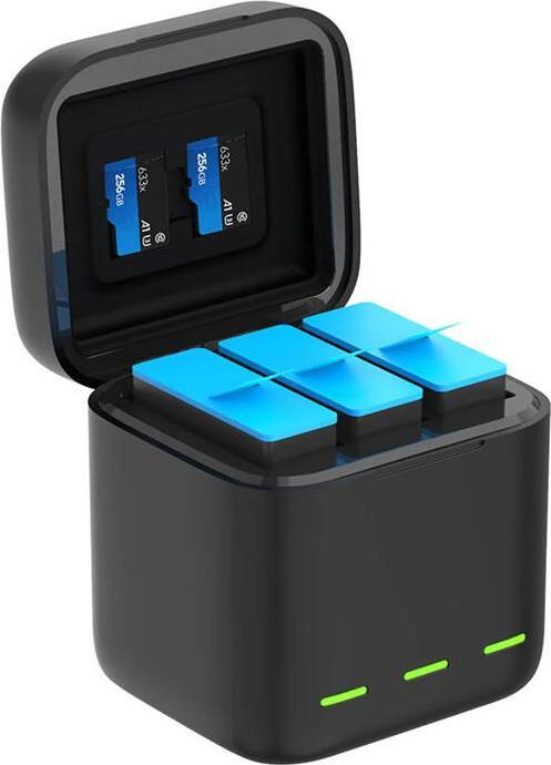 Actual product image Telesin Three-channel box charger + 3 batteries (GoPro Hero 9, GoPro Hero 11, GoPro Hero 10, GoPro Hero 12)
