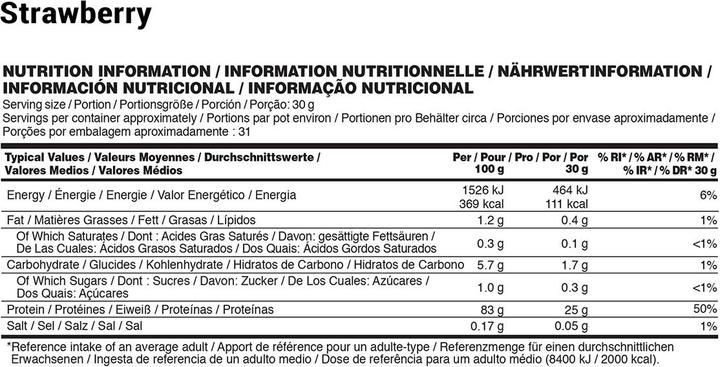 Valeurs nutritives et ingrédients Optimum Nutrition Isolat Gold Standard (Fraise, 1 pcs, 930 g)