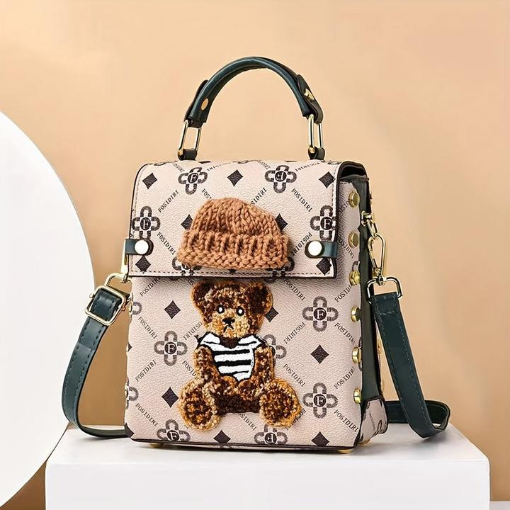 Only-Bags.Store Mini-Rucksack Geldbörse, PU-Leder, niedliche Teddybär-Design, Handy-Tasche, stilvolle Handtasche