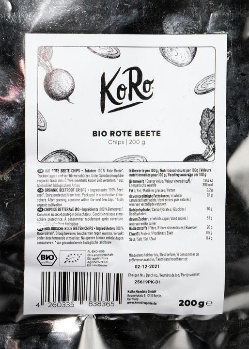 Actual product image KoRo Dried organic beetroot crisps (200 g)