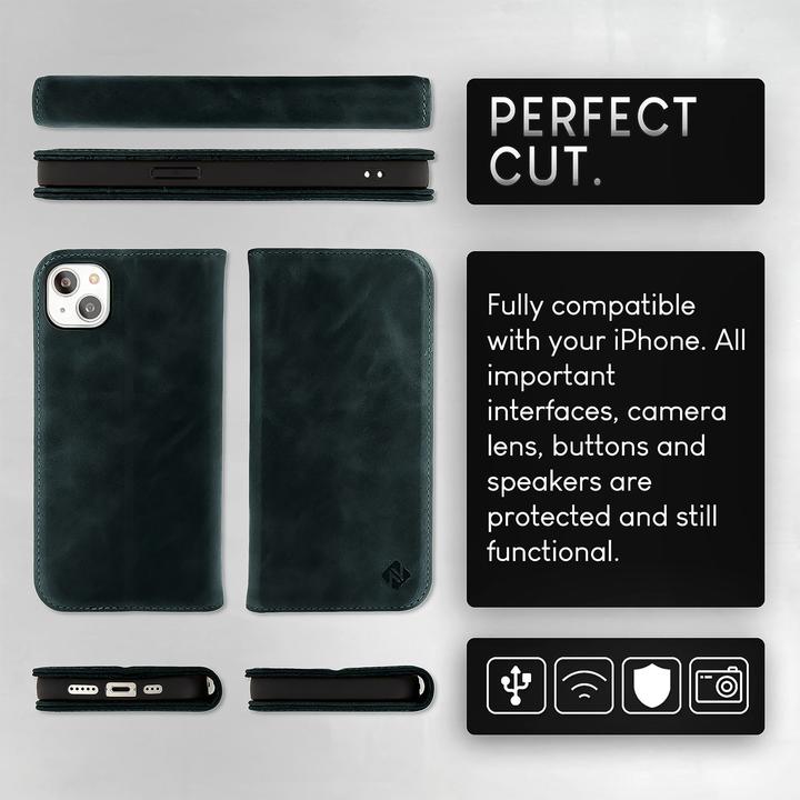 Produktbild Nalia Echt Leder Flip Case Hülle mit Magnetverschluss (Apple iPhone 15 Plus)