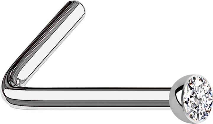 Star Piercing Nasenstecker gewinkelt silber mit Kristall silber (Titan G23, ohne Messing)
