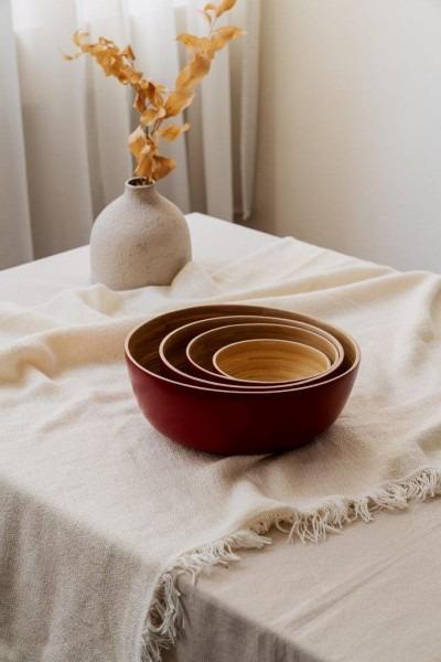 Actual product image Nuts Bamboo bowl M red 18x7cm