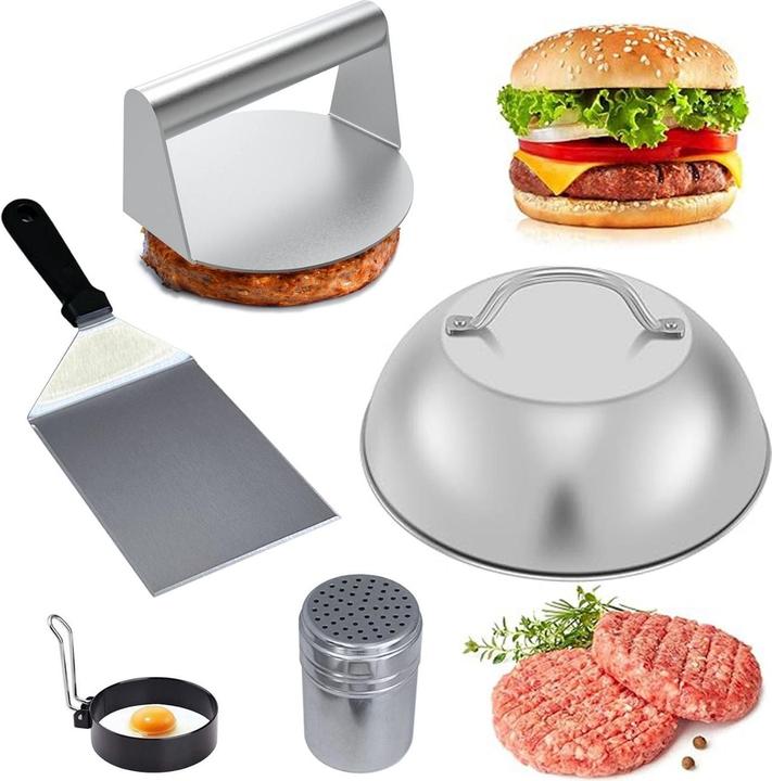 Produktbild Hermex 5-tlg. Burger-Set Burgerpresse Schmelzglocke Patty-Wender Ei-Ring Streuer