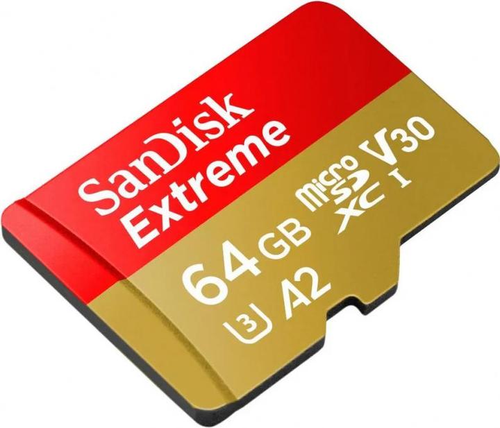 Produktbild SanDisk microSDXC Memory Card Extreme with Adapter, 64Gb, Class 10 / UHS-1 U3 (64 GB, microSDXC, U3, UHS-I)