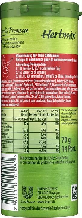 Nährwerte und Zutaten Knorr Herbmix (101 g)