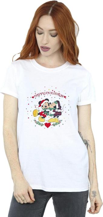 Actual product image Disney Womens/Ladies Mickey Mouse Mickey Minnie Christmas Cotton Boyfriend T-Shirt (XXL)
