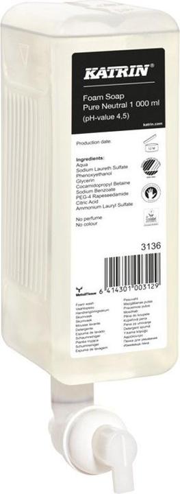 Katrin Saebe skum Refill til Dispenser uden Farve/Parfume 1 ltr,6 fl x 1 ltr/krt (Handseife Nachfüllpackung, 1000 ml)