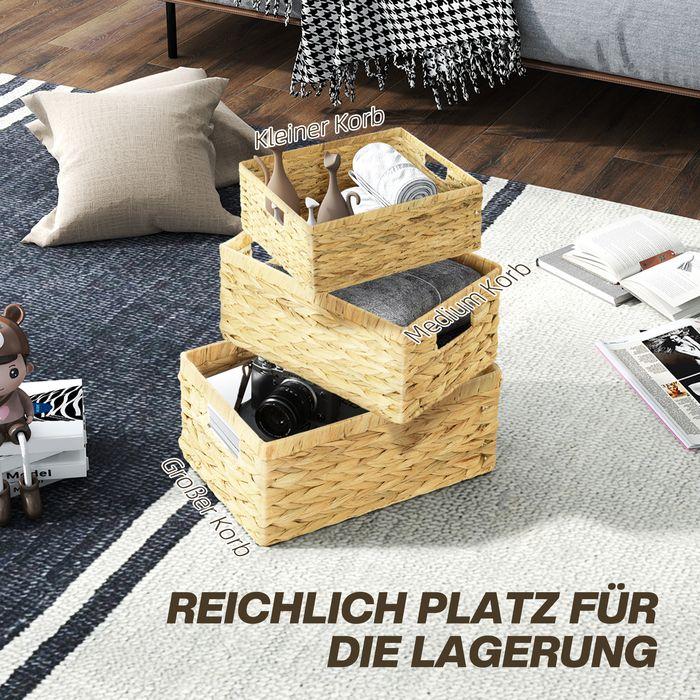 Produktbild Swisshandel24 3er-Set Aufbewahrungskorb, geflochtener Körbe aus Wasserhyazinthe Naturholz (3 x)