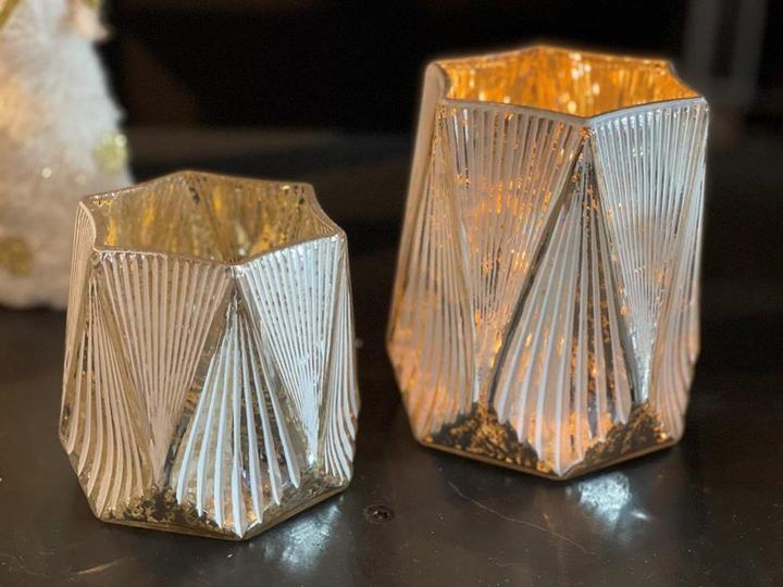 Actual product image GuGus Lantern 6 square glass matt white inside gold D11.5cm x H13.5cm (1 x, 11.5 x 13.5 cm)