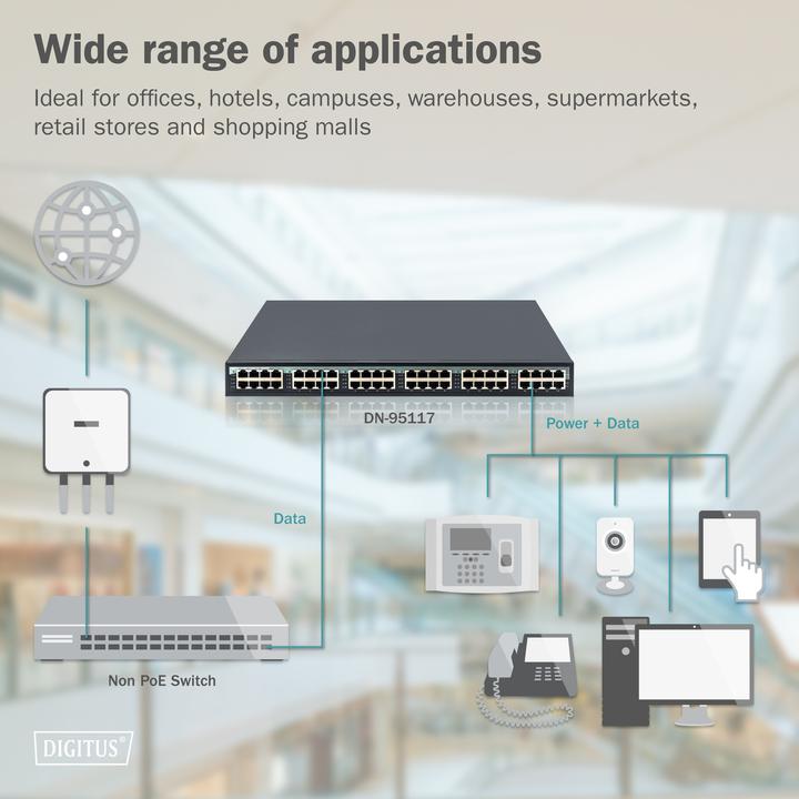 Actual product image Digitus 24 port gigabit PoE+ injector (802.3af (PoE), 802.3at (PoE+), 370 W)