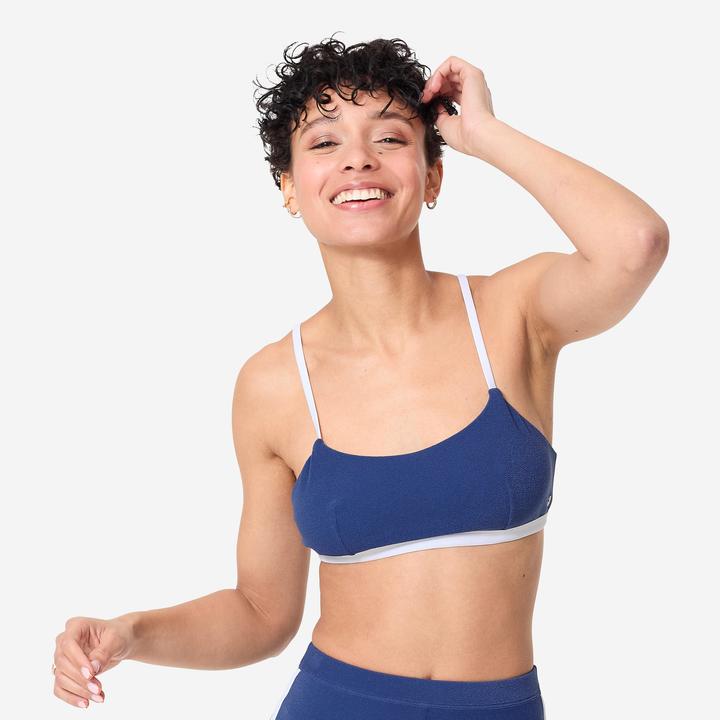 Olaian Women's terry cloth bustier swimsuit top - Katy blue (40, 42)