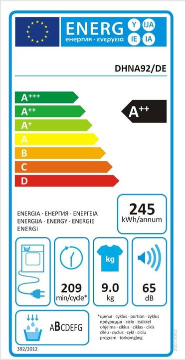 Energy Label Gorenje DHNA92/DE (9 kg, Right)