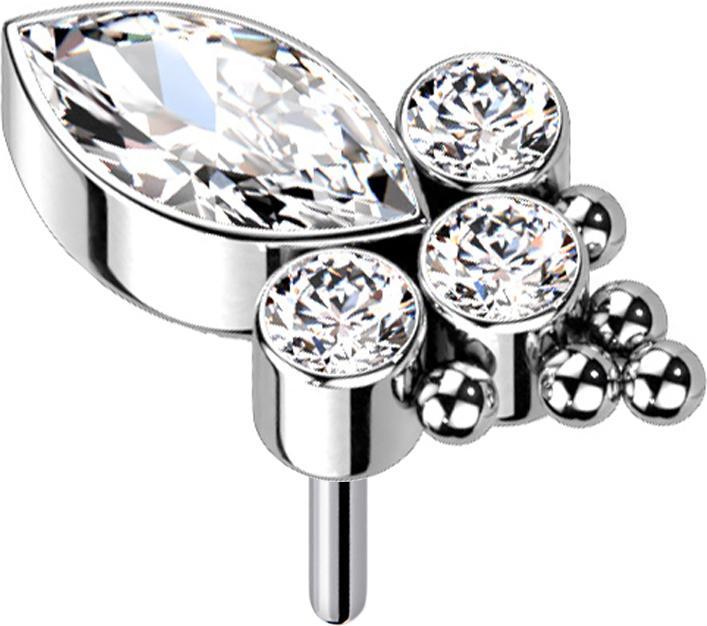 Actual product image Star Piercing Silver oval crystal and three silver crystals (Titanium G23, without brass)