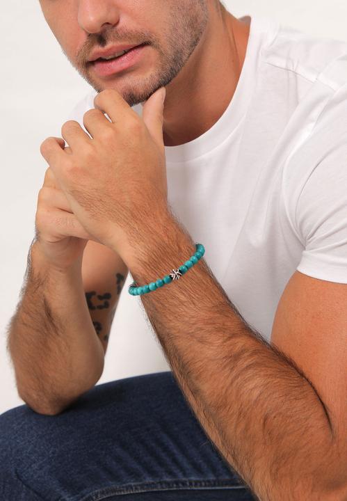 Actual product image Kuzzoi Mens Pearl Bracelet Howlite Turquoise 925 Silver (19 cm, 925 sterling silver, Plastic, Howlite)