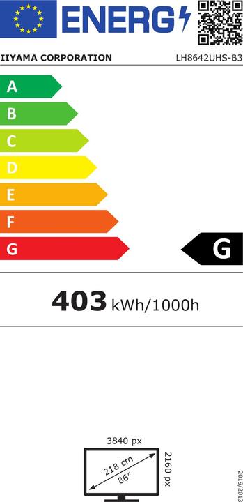 Energy Label iiyama LH8642UHS-B3 (3840 x 2160 Pixels, 85.70")