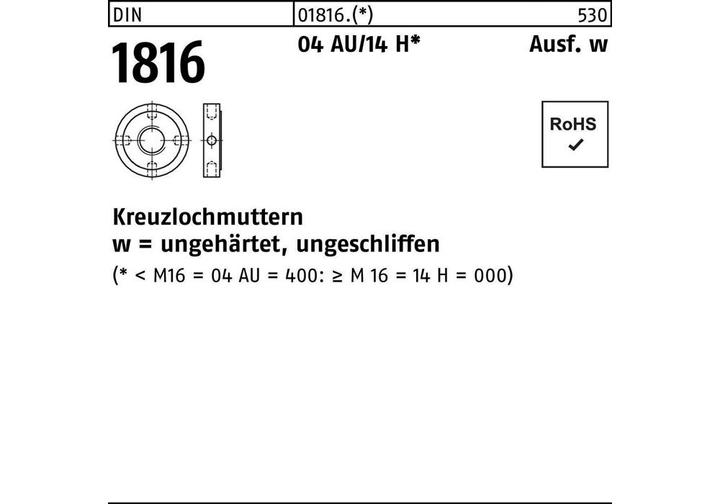 Produktbild Kreuzlochmutter DIN 1816 M 20 x 1,5 Automatenstahl/14 H
