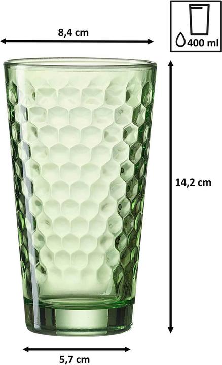 Produktbild Ritzenhoff & Breker Trinkglas FAVO, 400 ml, grün mit Wabenstruktur, konisch, spülmaschinenfest (0.40 l, 6 x)