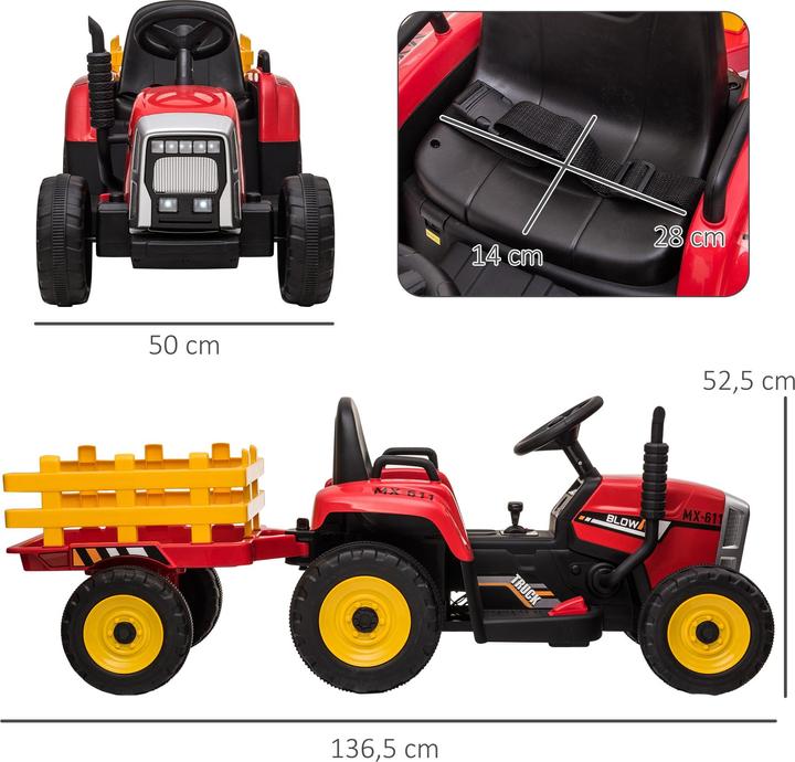 Produktbild Swisshandel24 Kinderelektro-Traktor mit Anhänger, Fernbedienung, MP3, Scheinwerfer, 3-6KM/H, Rot