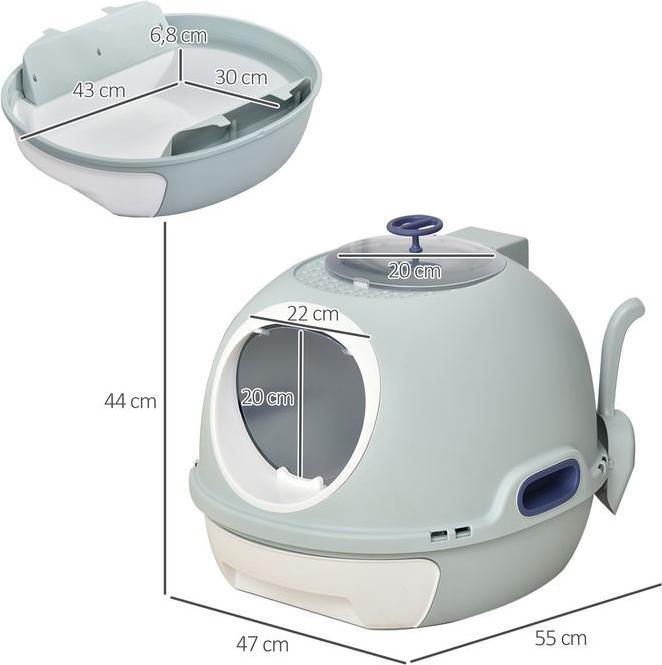 Image du produit Swisshandel24 Bac à litière avec fenêtre de toit Pelle, Portable, PP ABS, bleu marine, 47 x 55 x (Bac à litière fermé)