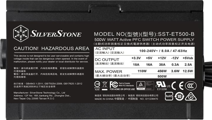 Actual product image Silverstone SST-ET500-B - Strider Essential Series, 500W 80 Plus Bronze ATX whisper-quiet PC power supply (500 W)